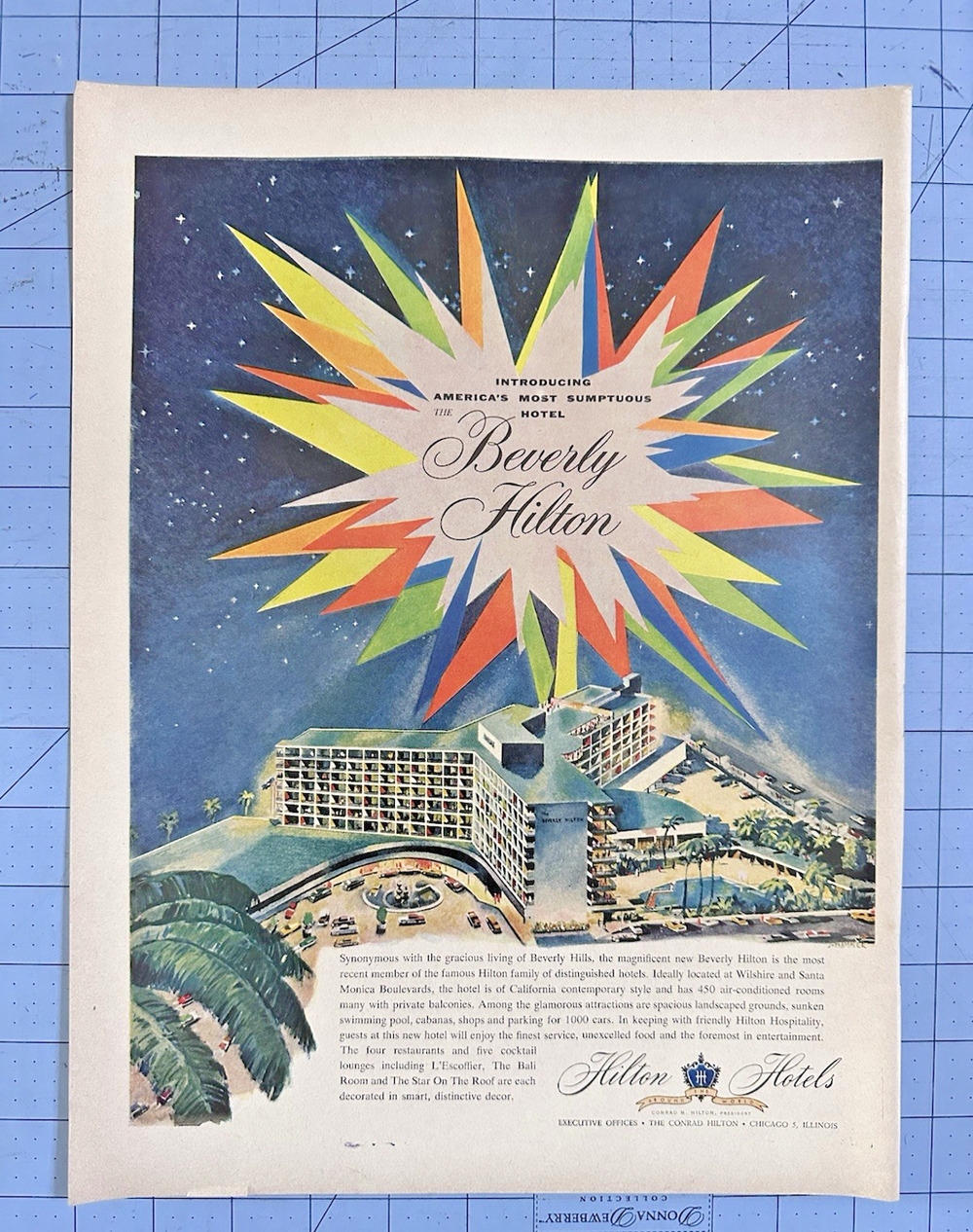 1955 Print Ad Hilton Hotels Beverly Hilton Vintage